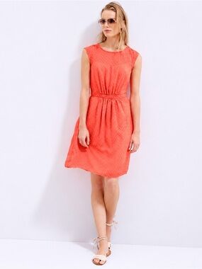 J.Crew Sleeveless Textured Chiffon Zig Zag Dress | Persimmon Orange | Size 2
